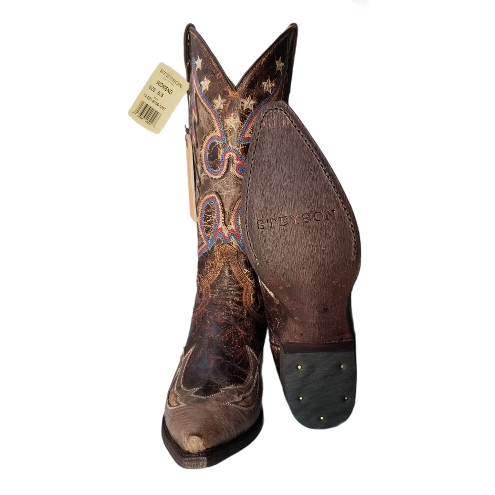 Stetson Leather Cowboy Boots 8.5 Red/White/Blue Western Rodeo Festival Event - Picture 3 of 14